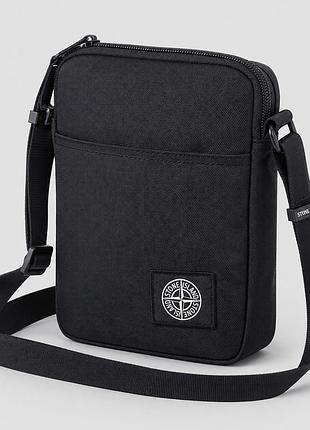Барсетка stone island чорна, сумка через плече стон айленд з кишенями, сумка чоловіча стон айленд
