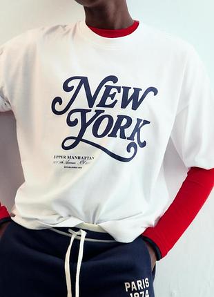 Біла бавовняна футболка zara new york