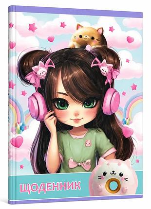 Ежедневник школьный ученический а5, твердая обложка, 48 листов, матовая ламинация, дизайн для девочек навушники