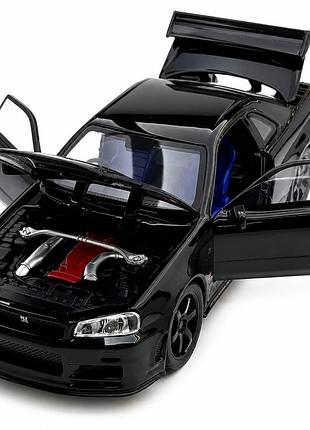 Игрушечная машинка nissan skyline gt-r r34 1:32 металлическая инерционная модель, свет, звук, открываются двери, капот и багажник