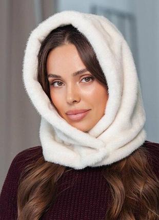 Модный капор мех премиум норка,на флисе ,цвет белый