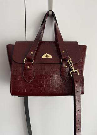 Бордова шкіряна сумка emily cambridge satchel company з тисненням під крокодила кожаная сумка нова