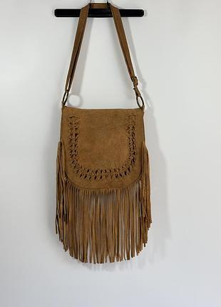 Стильна замшева сумка з бахромою, genuine leather (made in italy)