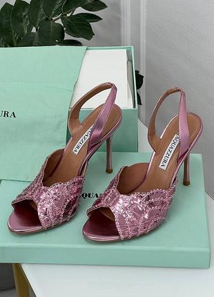 Розовые босоножки aquazzuro с пайетками каблук люкс качество