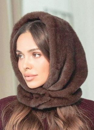 Модный капор мех премиум норка,на флисе ,цвет капучино