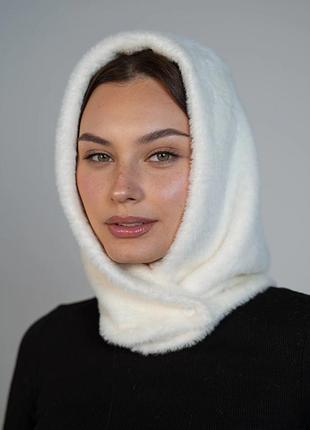 Модний капор екохутро, альпака, на флісі колір молоко