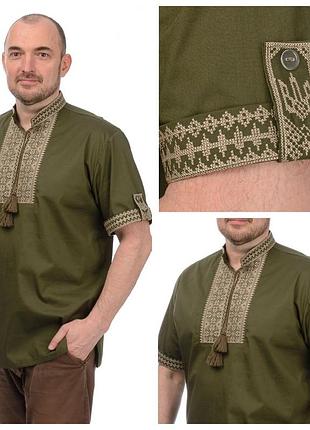Чоловіча вишиванка з коротким рукавом, хакі, розміри 44,46,48,50,54,56,58,60 60