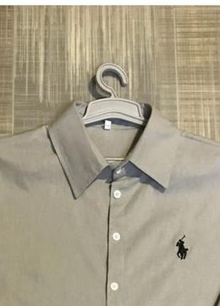 Чоловіча сіра сорочка з довгим рукавом в стилі polo ralph lauren , розмір l
