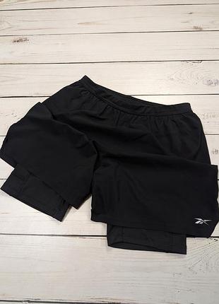 Чоловічі чорні спортивні шорти 2 в 1 з компресійним підкладом reebok 2in1 compression shorts оригінал