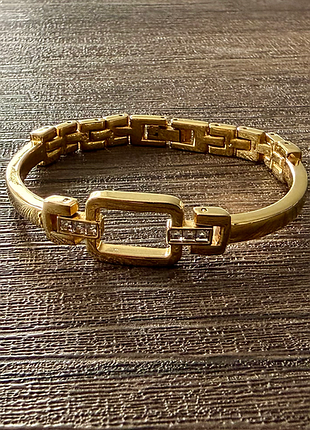 Вінтажний браслет-бенгл • 1980-ті • gold tone • квадратні фіаніти • мінімалізм