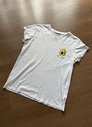 Базова біла бавовняна жіноча футболка з авокадо avo nice day new look літня весняна легка прямоготкрою вільна