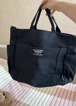Брендова чорна сумка-тоут xifanni design (cloth bag) з кишенями