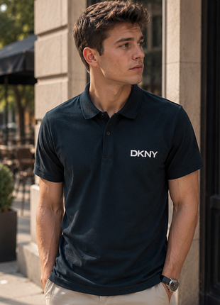 Качественное хлопковое поло чёрного цвета dkny made in india, молниеносная отправка