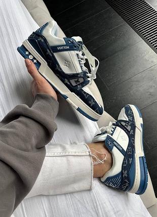 Кросівки чоловічі, кросівки жіночі, 1в1 люкс якість, шкіра trainer sneaker white / blue, ananas-125