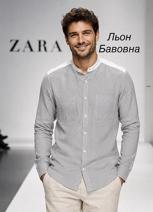 Чоловіча сорочка zara сіра, розмір s (бавовна / льон)