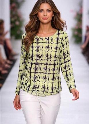 Гарна жіноча блуза віскоза довгий рукав лимонний айворі чорний принт h&m