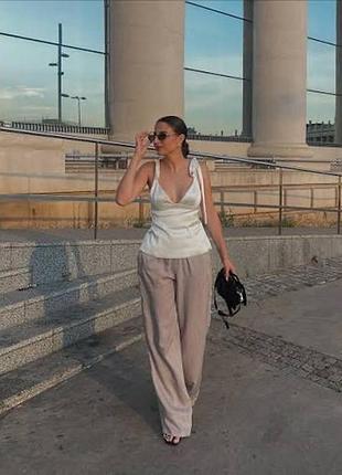 Бежеві сатинові штани zara