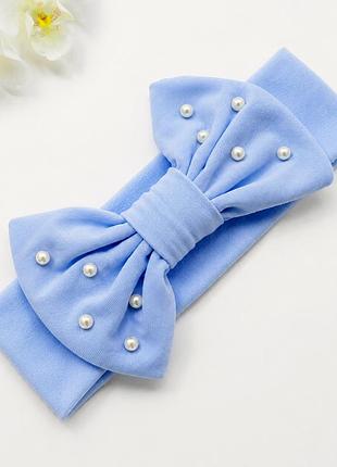Пов'язка дитяча бант з перлинами hand made блакитний