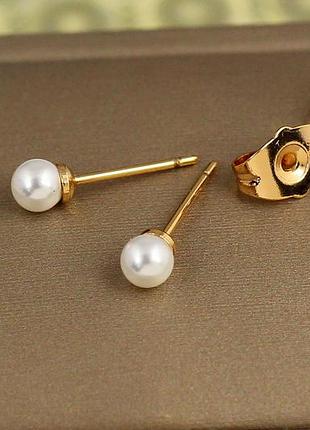Серьги гвоздики xuping jewelry жемчуга 4 мм золотистые