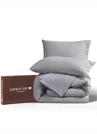 Комплект постільної білизни полуторний lovely svi (120 г/м2) варена бавовна - сіра смужка