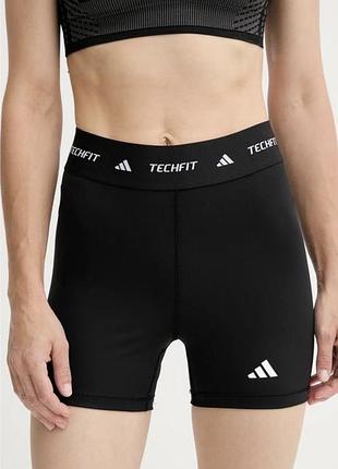 Шорти для тренувань adidas performance techfit колір чорний однотонні висока посадка