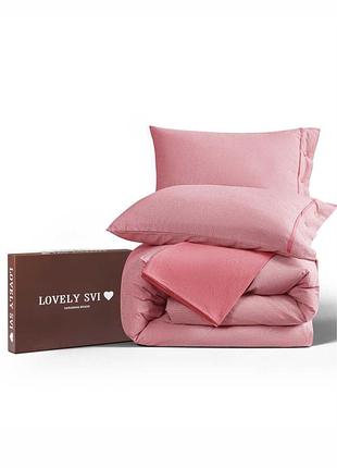 Комплект постільної білизни полуторний lovely svi (120 г/м2) варена бавовна - червона смужка