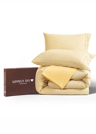 Комплект постельного белья полуторный lovely svi (120 г/м2) вареный хлопок - желтая полоска