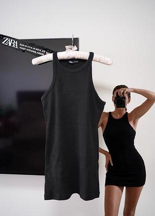 Сукня zara чорна в рубчик оригінал міні облягаюча обтисла трикотажна сукня-майка плаття коротка літня