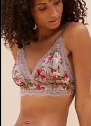Пудровый бюстгальтер топ из шелка в цветы m&amp;s rouse.