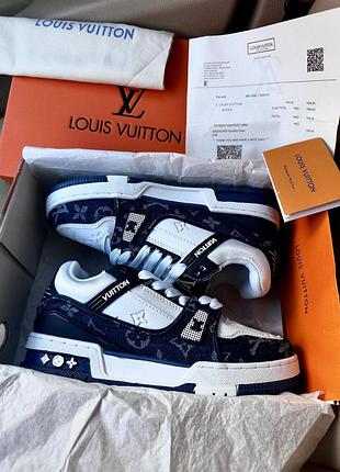 Louis vuitton trainer sneaker white blue/луи виттон трейнер сникер чёрные с синим 36 37 38 39 40 41 42 43 44 45