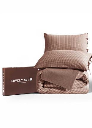 Комплект постельного белья lovely svi вареный хлопок (120 г/м2) полуторный в клетку коричневый (430326)