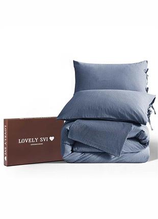 Комплект постельного белья lovely svi вареный хлопок (120 г/м2) полуторный в клетку синий (470326)