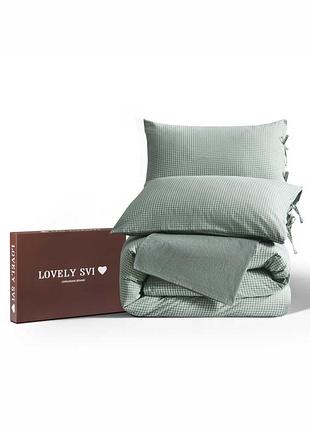 Комплект постельного белья lovely svi вареный хлопок (120 г/м2) полуторный в клетку зеленый (490326)