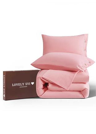 Комплект постельного белья lovely svi вареный хлопок (120 г/м2) полуторный евро однотонный розовый (310326)