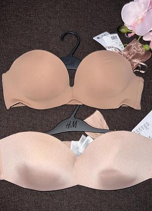 Ліф в світло коричневому / нюдовому відтінку h&m на подвійному пуш-апі / на тонкому паралоні  розмір: 75a