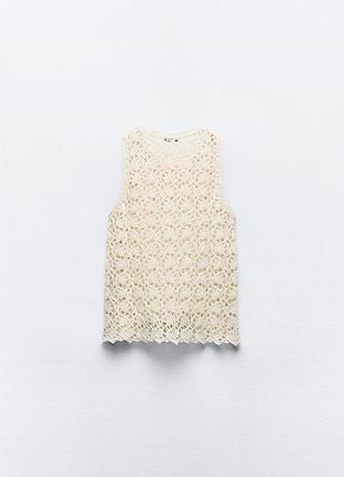 Топ zara із мережива кроше, білий, розмір m