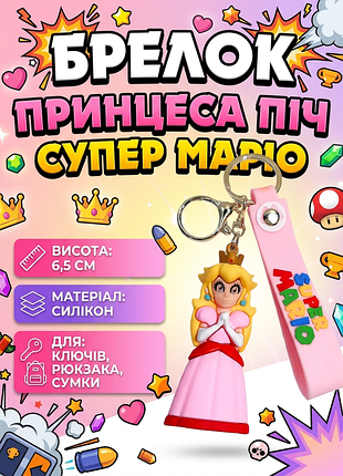 Брелок принцеса піч супер маріо princess peach mario фігурка іграшка для ключів, рюкзака, сумки 6,5 см