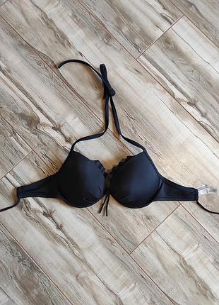 Чорний ліф купальника victoria's secret розмір m (32dd / e70) верх купальника халтер з рюшами