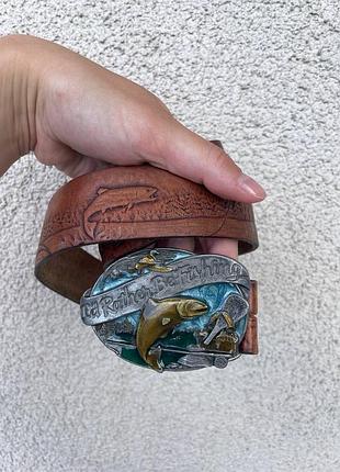 Вінтажний шкіряний ремінь vintage siskiyou la rather be fishing belt embossed leather fishing buckle made usa 1985