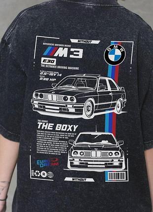 Черная вываренная женская оверсайз футболка without с принтом bmw m3