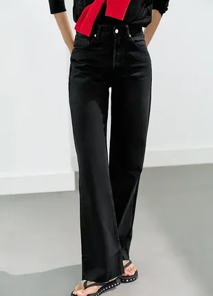 Чорні широкі джинси zara wide leg