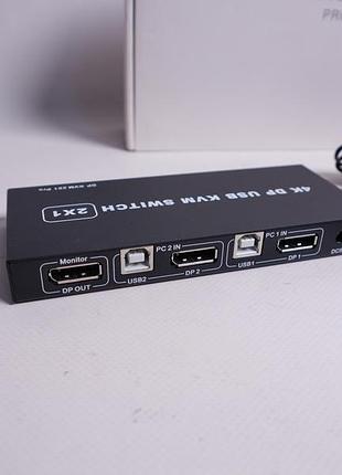 2 порти 4k 60hz displayport kvm комутатор, usb &amp; перемикач dp, 2 комп’ютери спільно використовують 1 монітор, клавіатуру та мишка, чорна, кнопка,