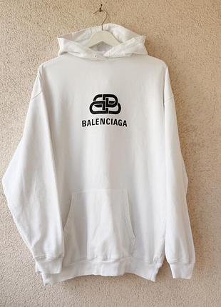 Біле oversized худі balenciaga bb interlocking logo