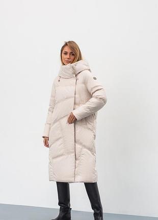 Новий пух + перо зимовий пуховик clasna luxury collection молочного кольору