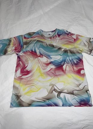 Оригінальна чоловіча футболка calvin klein jeans t-shirt aop fashion fit у кольорі 0le multi. оверсайз-унисекс.