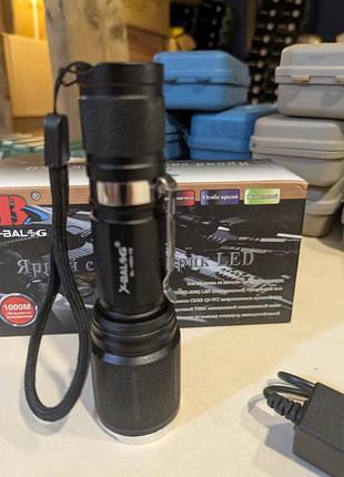 Новый мощный фонарь x-balog bl-1860-t6 в полном комплекте / тактический фонарик