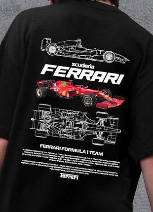 Черная женская оверсайз футболка without с принтом scuderia ferrari