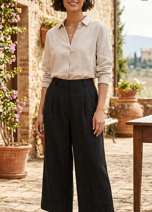 Жіночі лляні штани кюлоти m&s (marks & spencer) wide leg р. uk 16 short