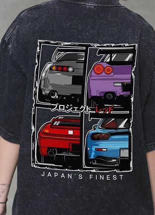 Черная вываренная женская оверсайз футболка without с принтом japan's finest (jdm)