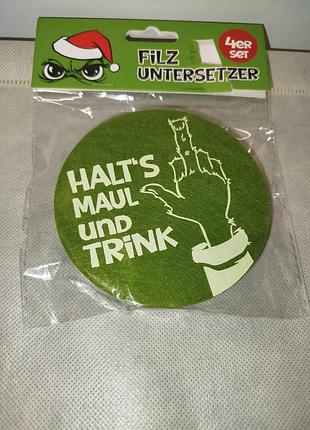 Набор фетровых подставок под чашки гренч "halt's maul und trink" (4 шт.)